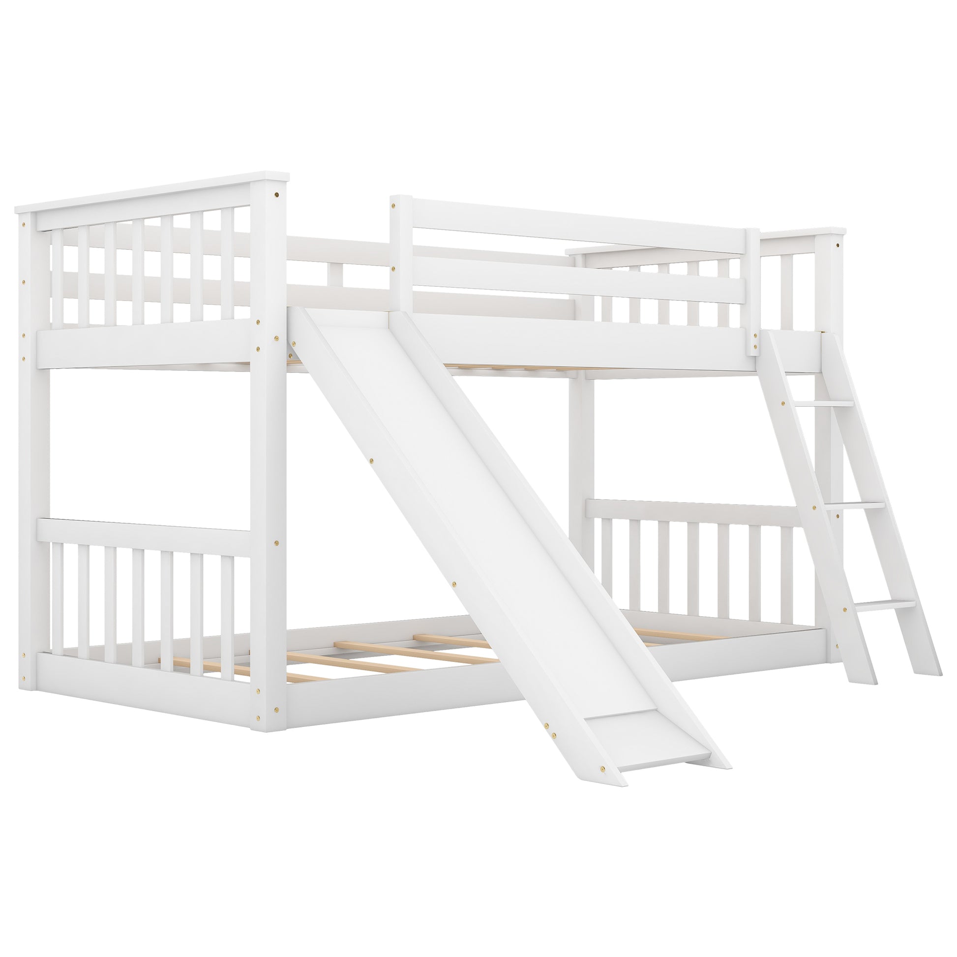 Twin Over Twin Bunk Bed With Convertible Slide And Ladder, White White Pine