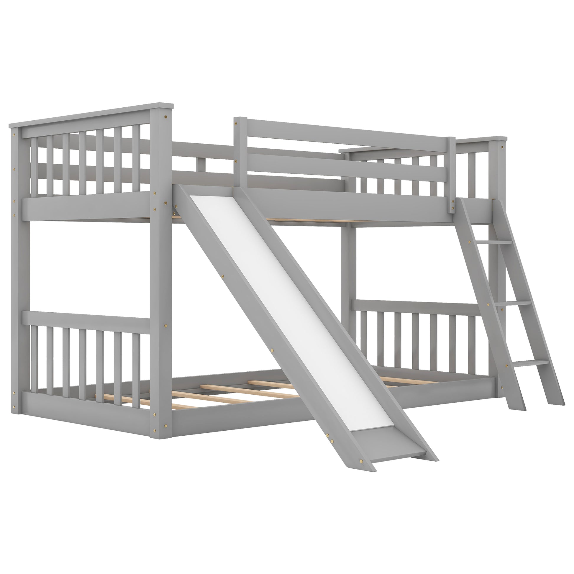 Twin Over Twin Bunk Bed With Convertible Slide And Ladder, Gray Gray Pine