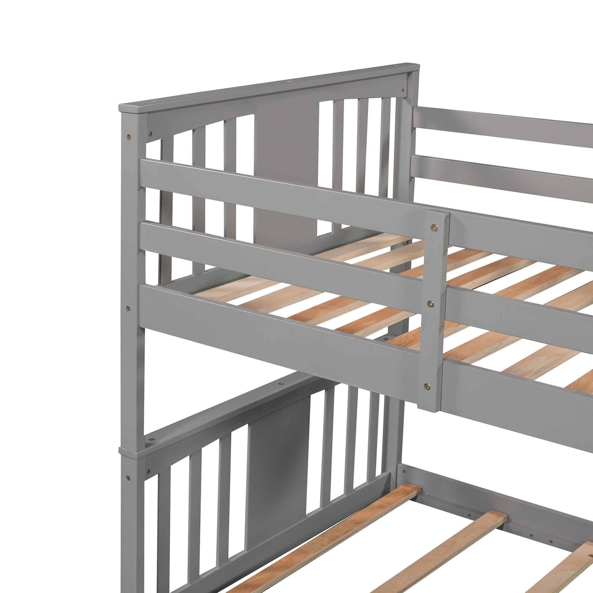 Twin Over Twin Bunk Bed With Ladder, Gray Old Sku:Lp000107Aae Gray Solid Wood