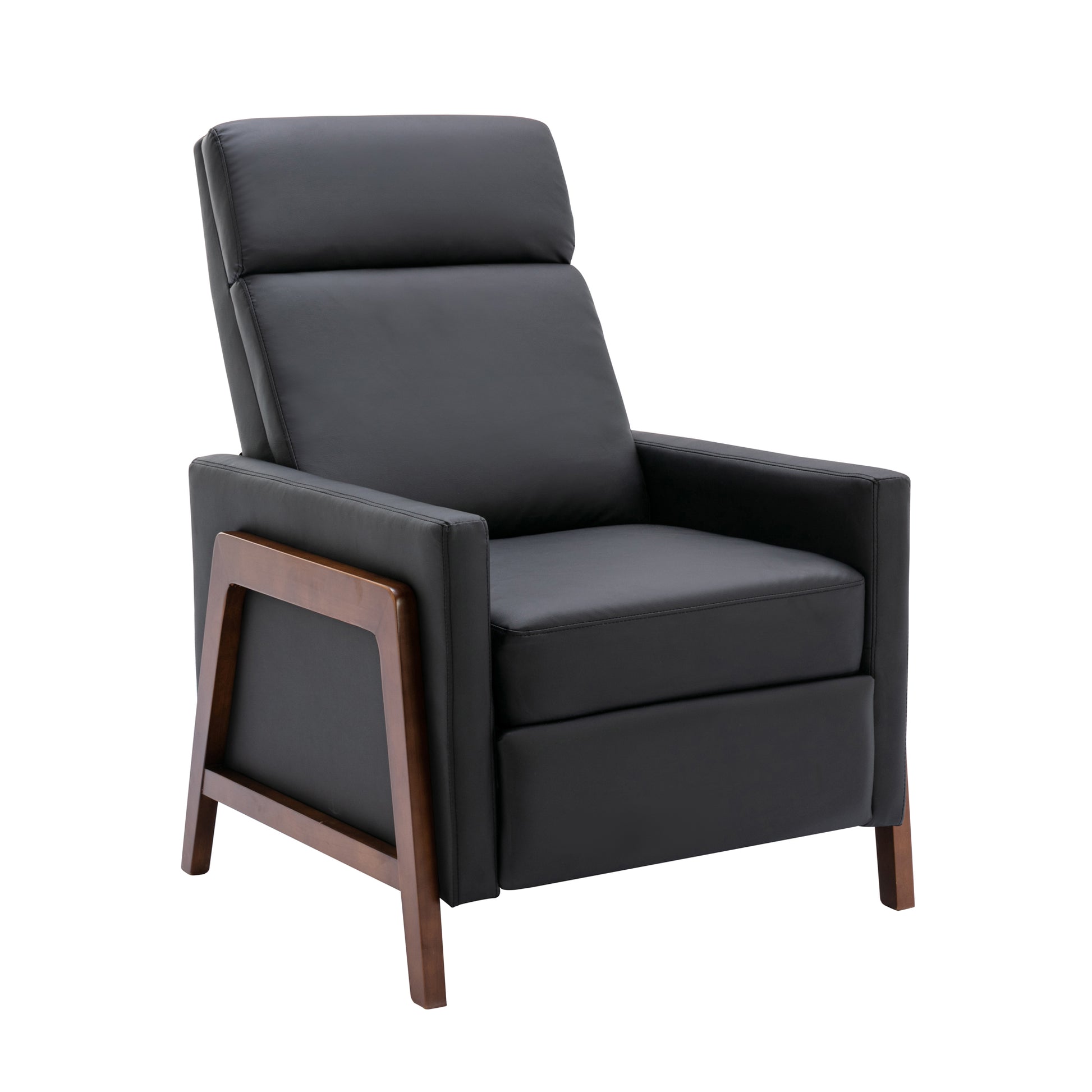 Set Of Two Wood Framed Pu Leather Recliner Chair Adjustable Home Theater Seating With Thick Seat Cushion And Backrest Modern Living Room Recliners, Black Black Pu Pu