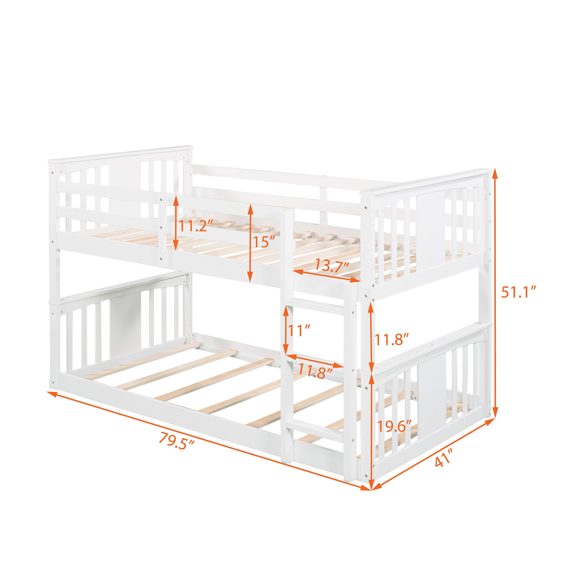 Twin Over Twin Bunk Bed With Ladder, White Old Sku:Lp000107Aak White Solid Wood