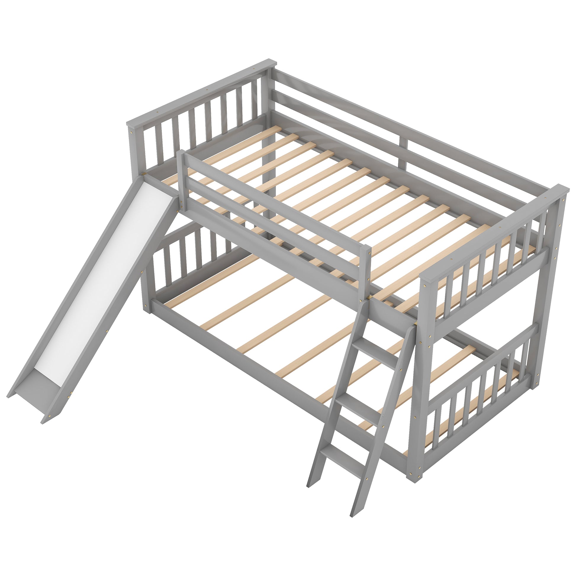 Twin Over Twin Bunk Bed With Convertible Slide And Ladder, Gray Gray Pine