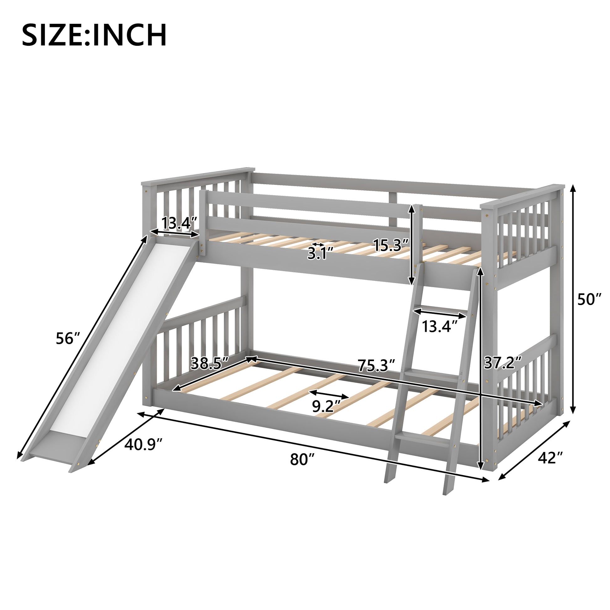 Twin Over Twin Bunk Bed With Convertible Slide And Ladder, Gray Gray Pine