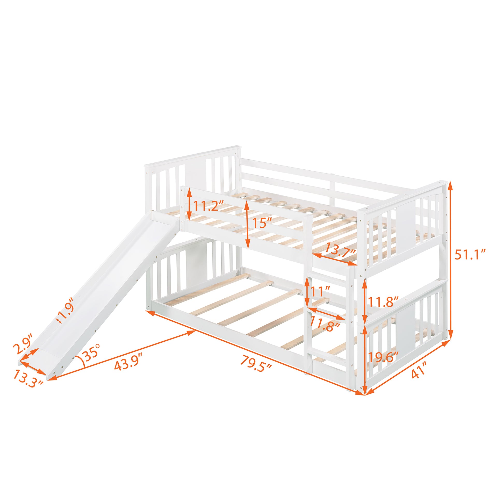 Twin Over Twin Bunk Bed With Slide And Ladder, White Old Sku Lp000108Aak White Solid Wood