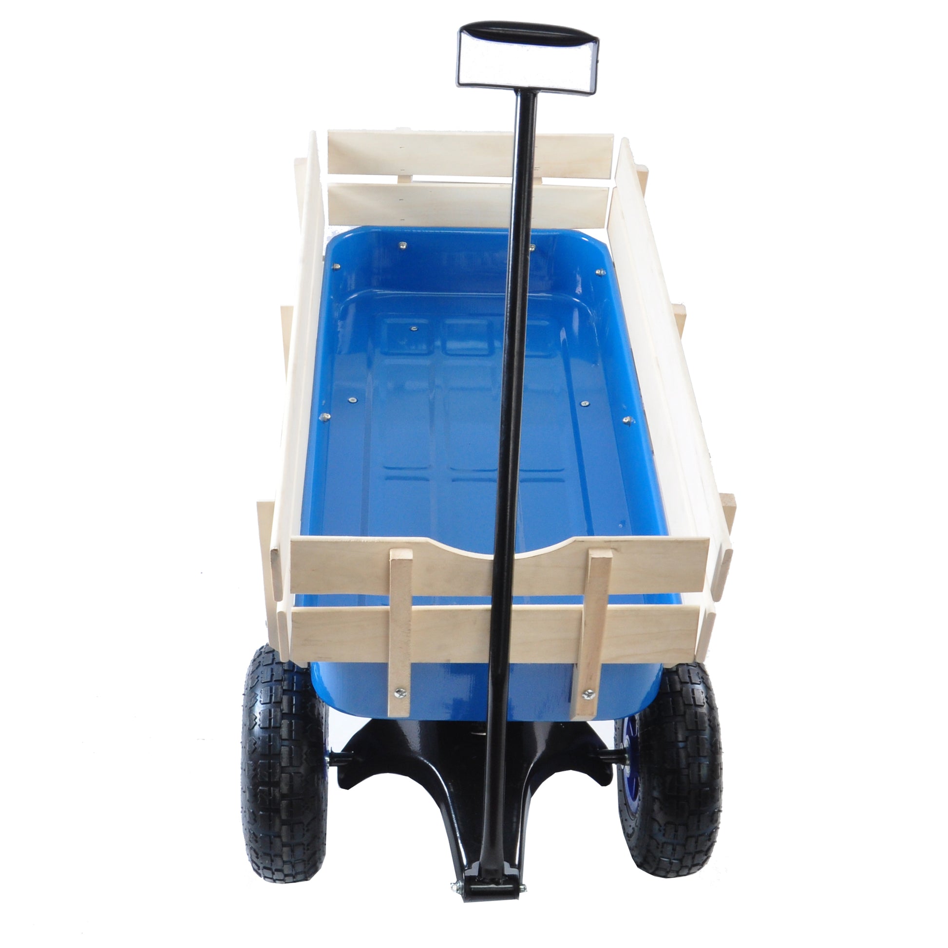 Outdoor Wagon All Terrain Pulling Wood Railing Air Tires Garden Cart Blue Steel