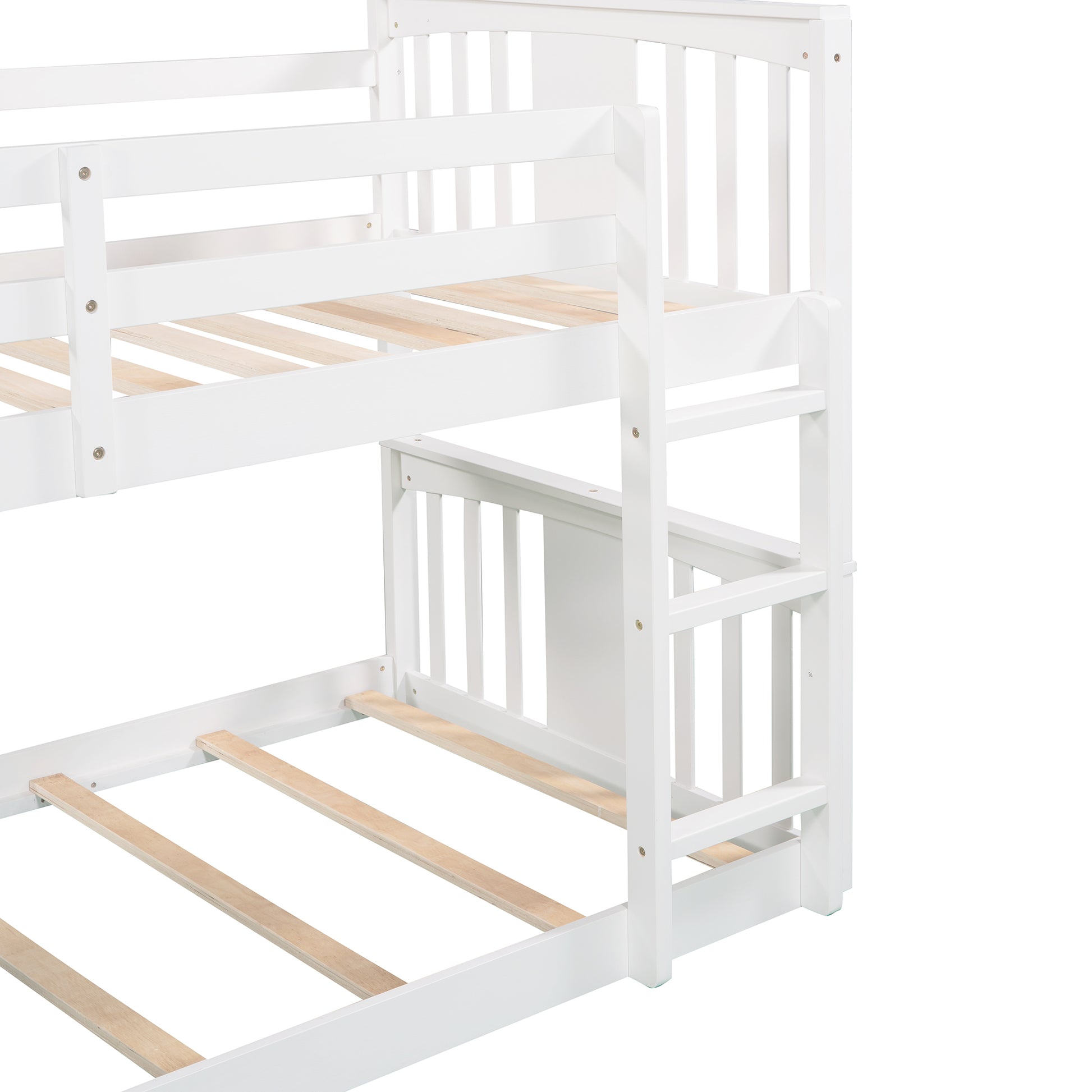 Twin Over Twin Bunk Bed With Ladder, White Old Sku:Lp000107Aak White Solid Wood