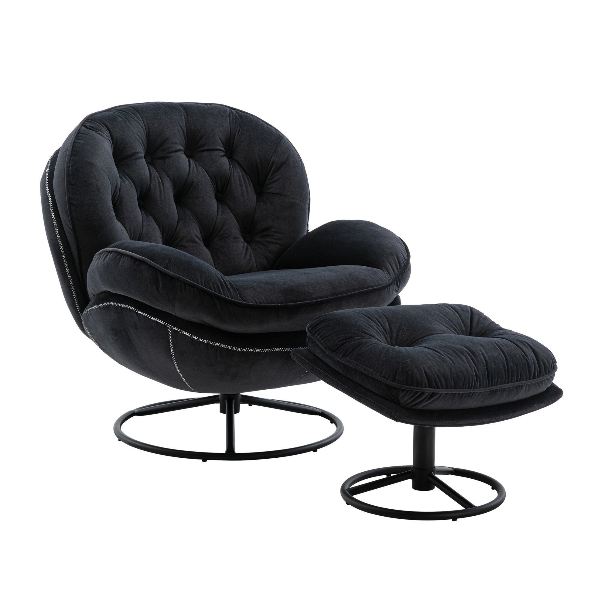Accent Chair Tv Chair Living Room Chair With Ottoman Black Black Foam Upholstered