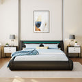 Upholstered Faux Leather Platform Bed With A Hydraulic Storage System With Led Light Headboard Bed Frame With Slatted Queen Size Black Technical Leather