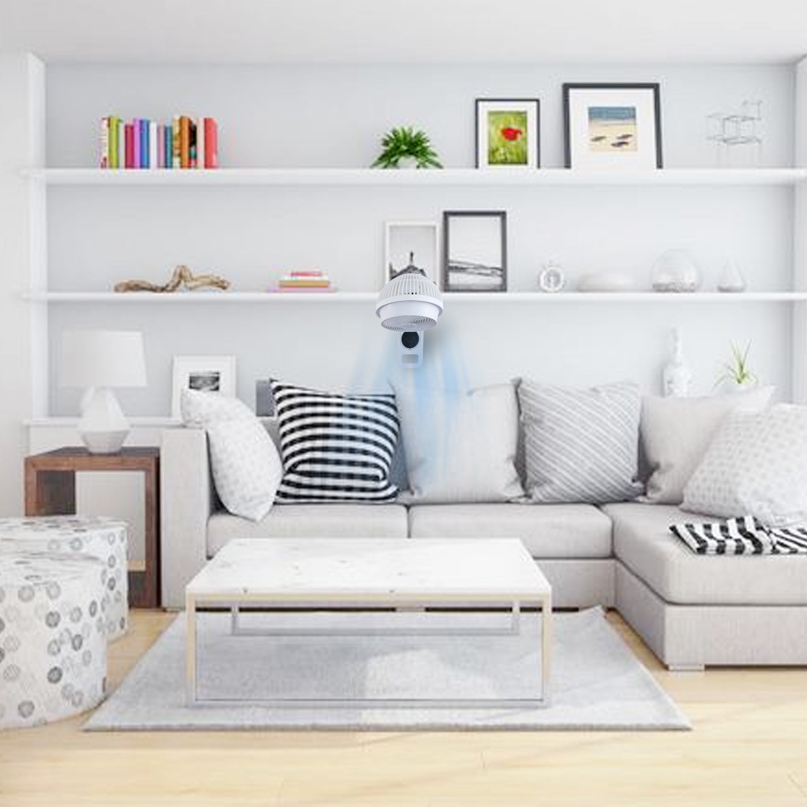 Simple Deluxe 7 Inch Wall Mount Fan, 3 Speeds & 3 Modes, 15 Hours Timer, 60 Oscillating Circulating Fan, With Remote Control, Air Circulation Fan For Indoor Use, White White Plastic