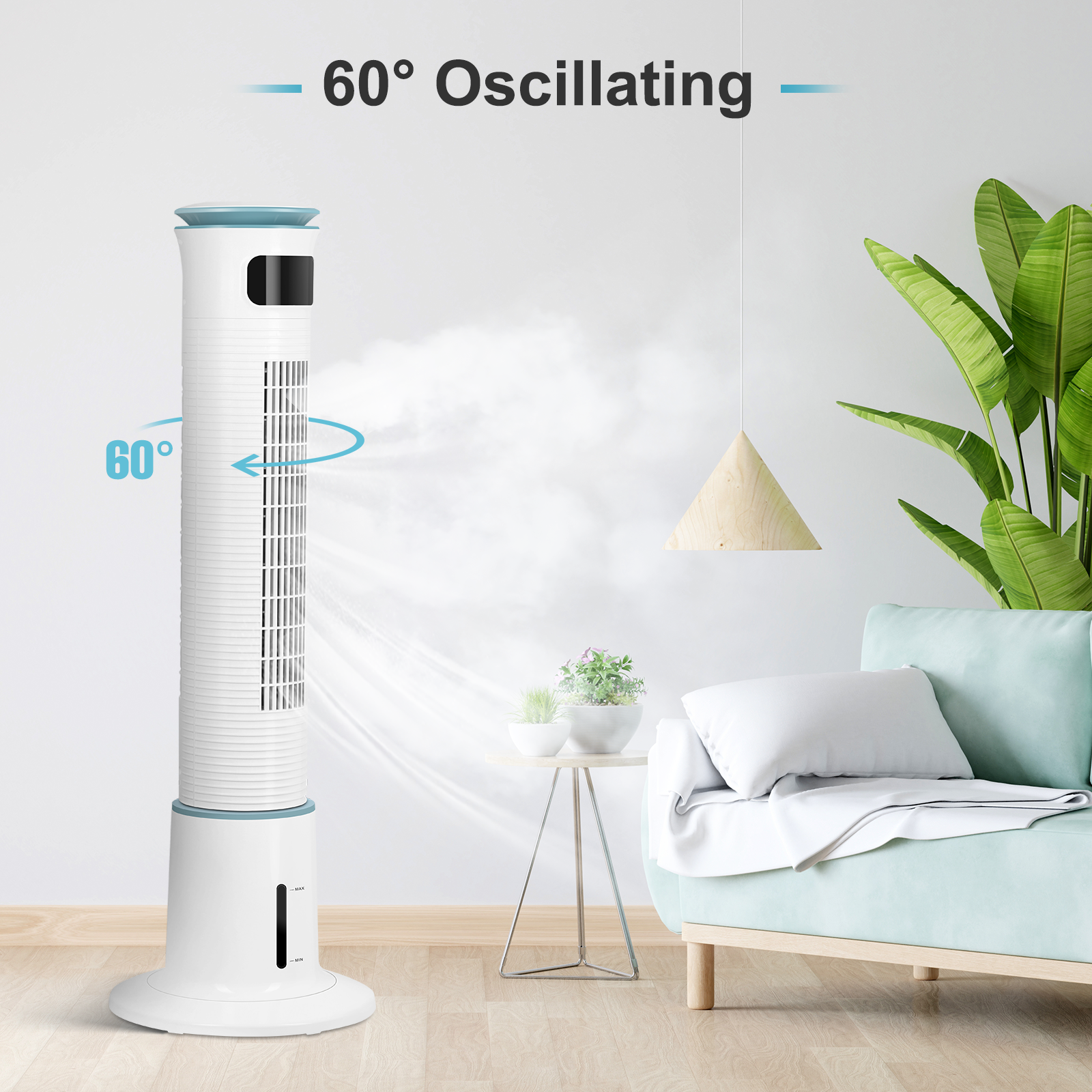 Simple Deluxe Mist Tower Fan, 12 Speeds & 3 Modes Settings Standing Fan15 Hour Timing Closure Cooling Fan, Low Noise, 43 Inches, White White Plastic