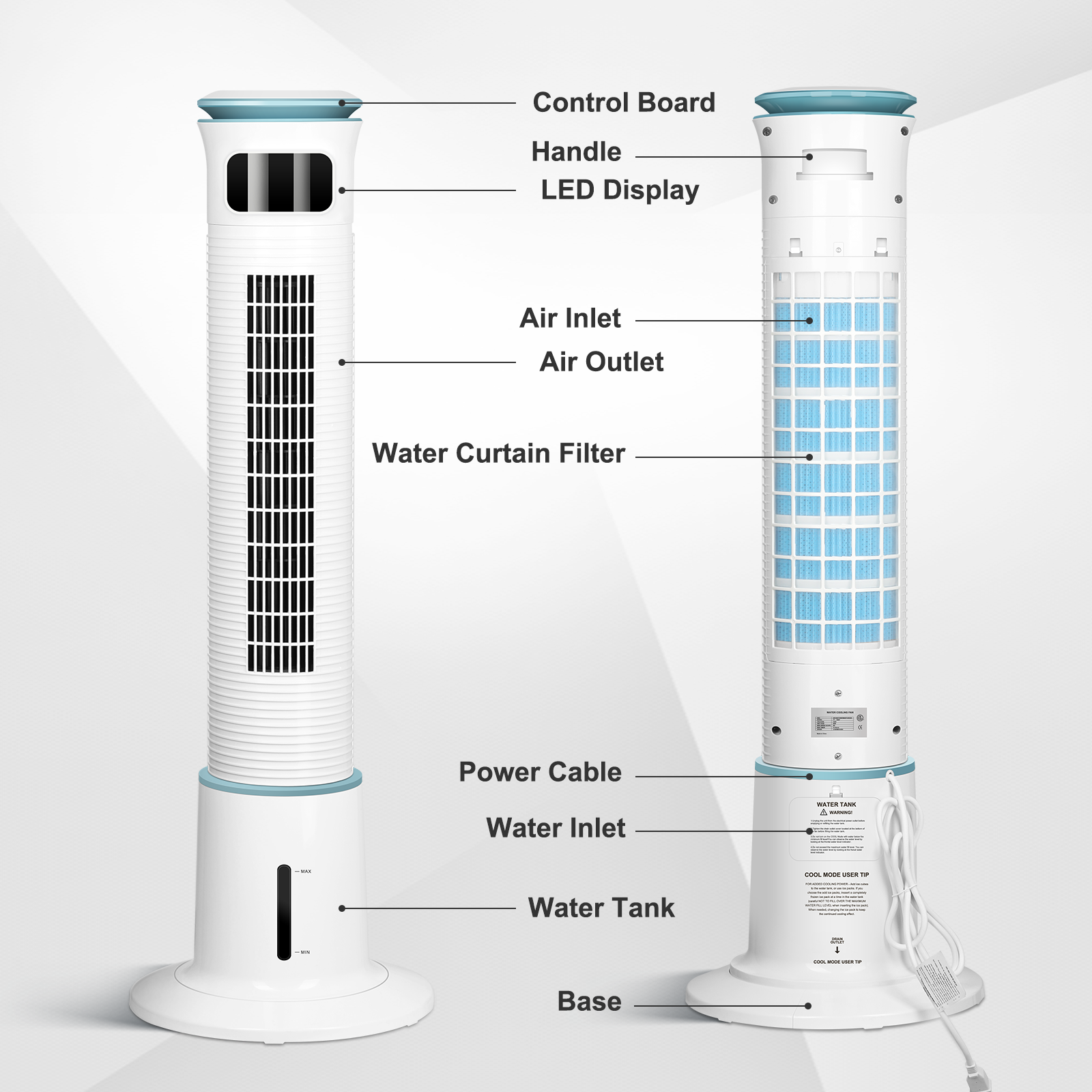 Simple Deluxe Mist Tower Fan, 12 Speeds & 3 Modes Settings Standing Fan15 Hour Timing Closure Cooling Fan, Low Noise, 43 Inches, White White Plastic