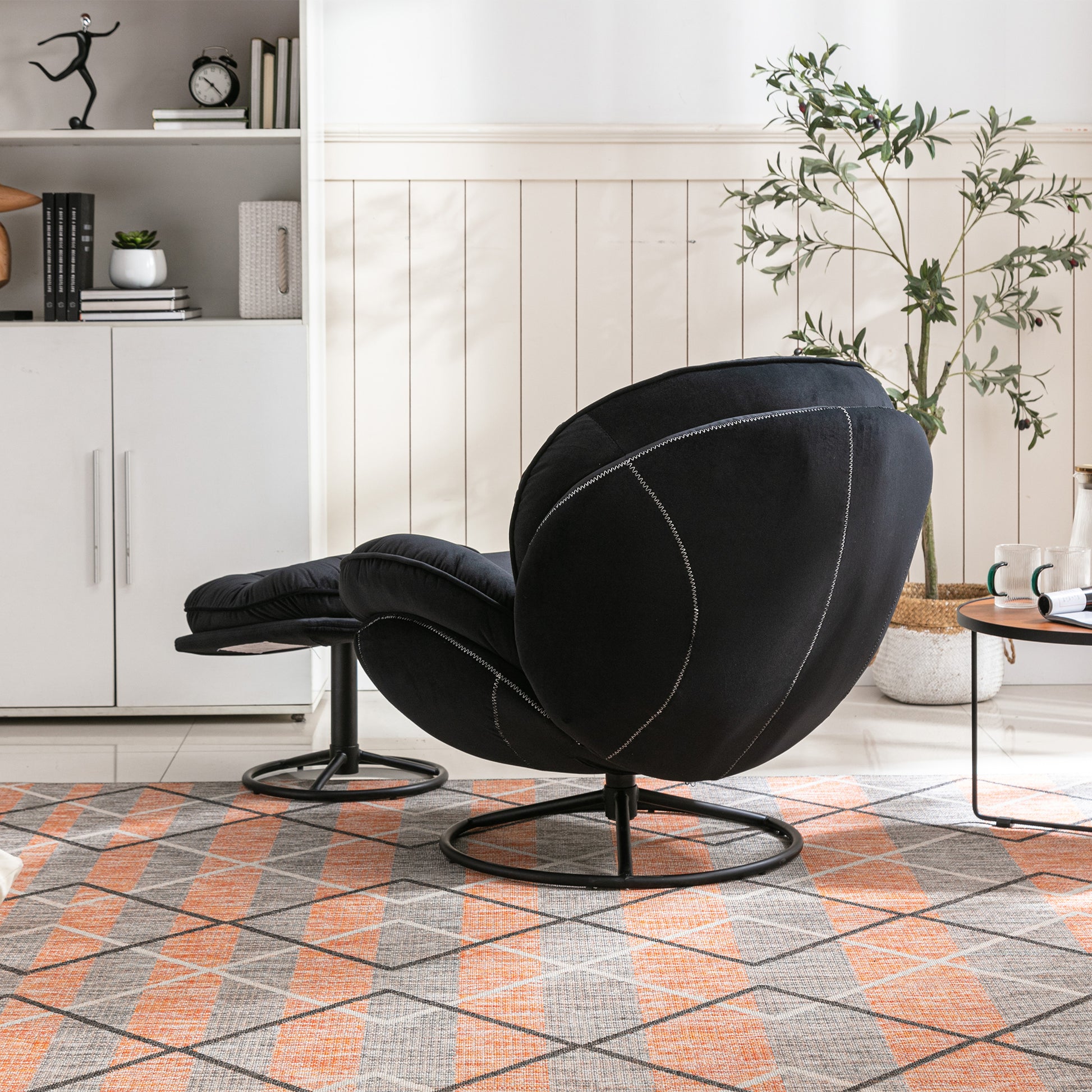 Accent Chair Tv Chair Living Room Chair With Ottoman Black Black Foam Upholstered