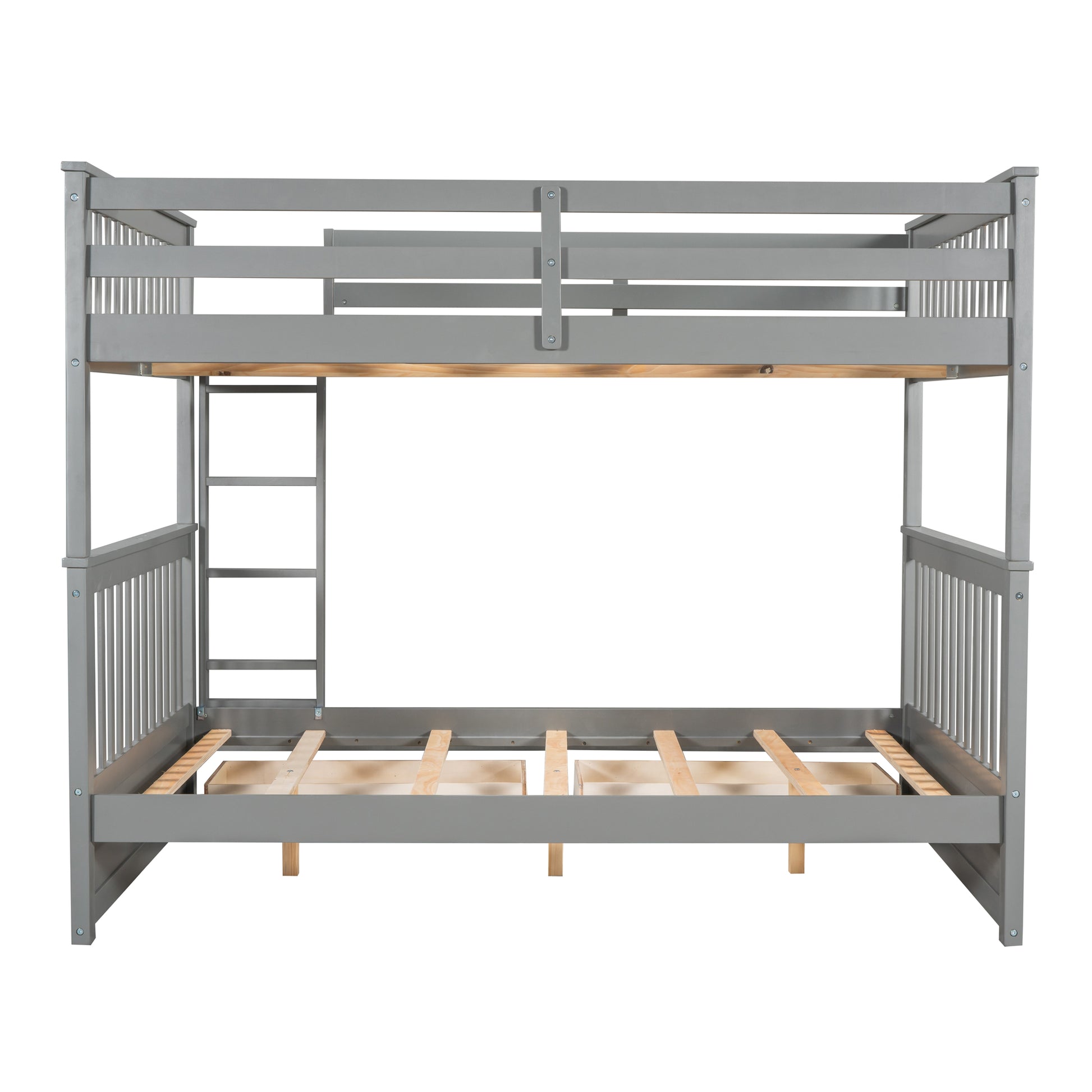 Full Over Full Bunk Bed With Ladders And Two Storage Drawers Gray Old Sku:Lt000365Aae Gray Solid Wood