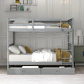 Full Over Full Bunk Bed With Ladders And Two Storage Drawers Gray Old Sku:Lt000365Aae Gray Solid Wood