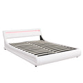 Upholstered Faux Leather Platform Bed With A Hydraulic Storage System With Led Light Headboard Bed Frame With Slatted Queen Size White Technical Leather