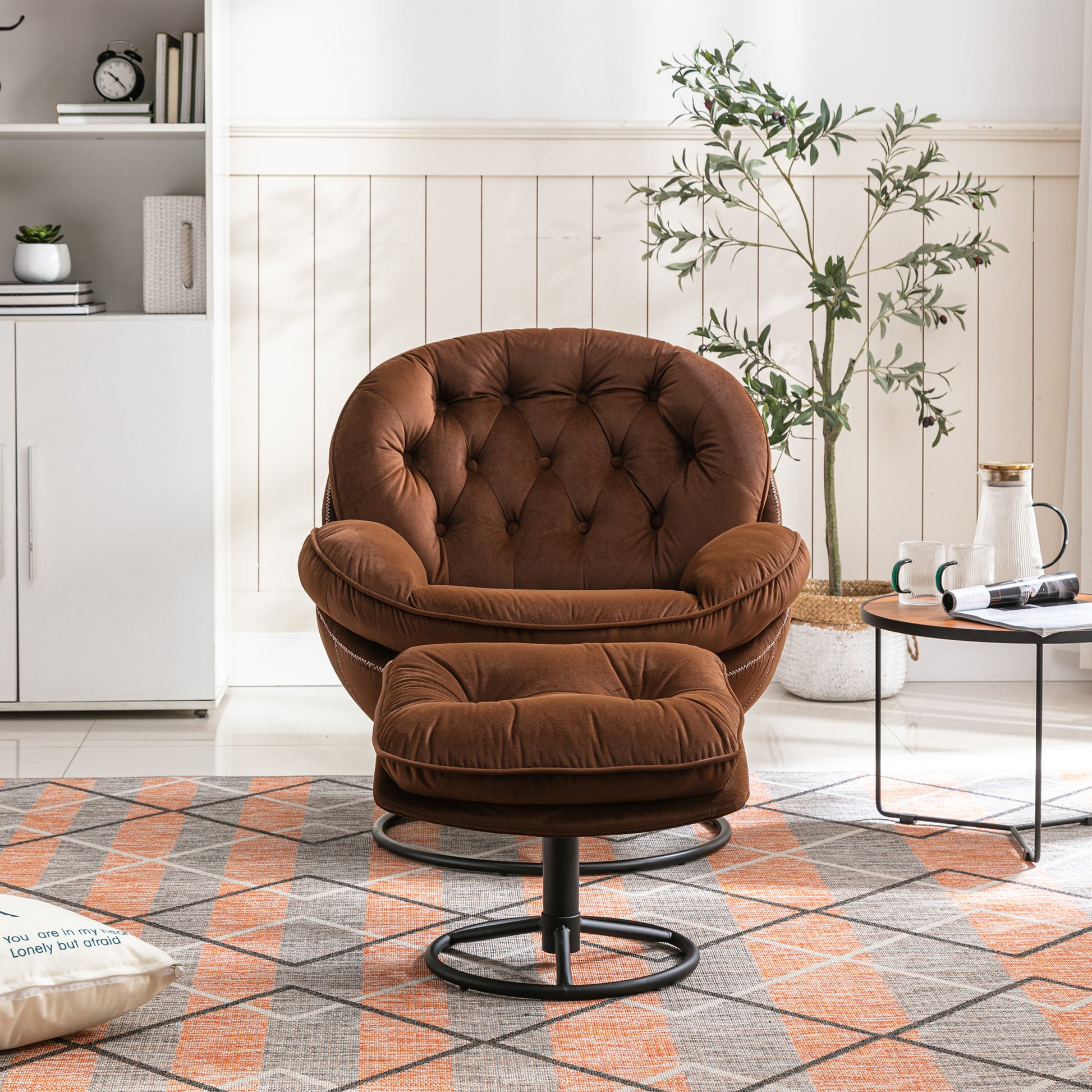 Accent Chair Tv Chair Living Room Chair With Ottoman Brown Brown Foam Upholstered