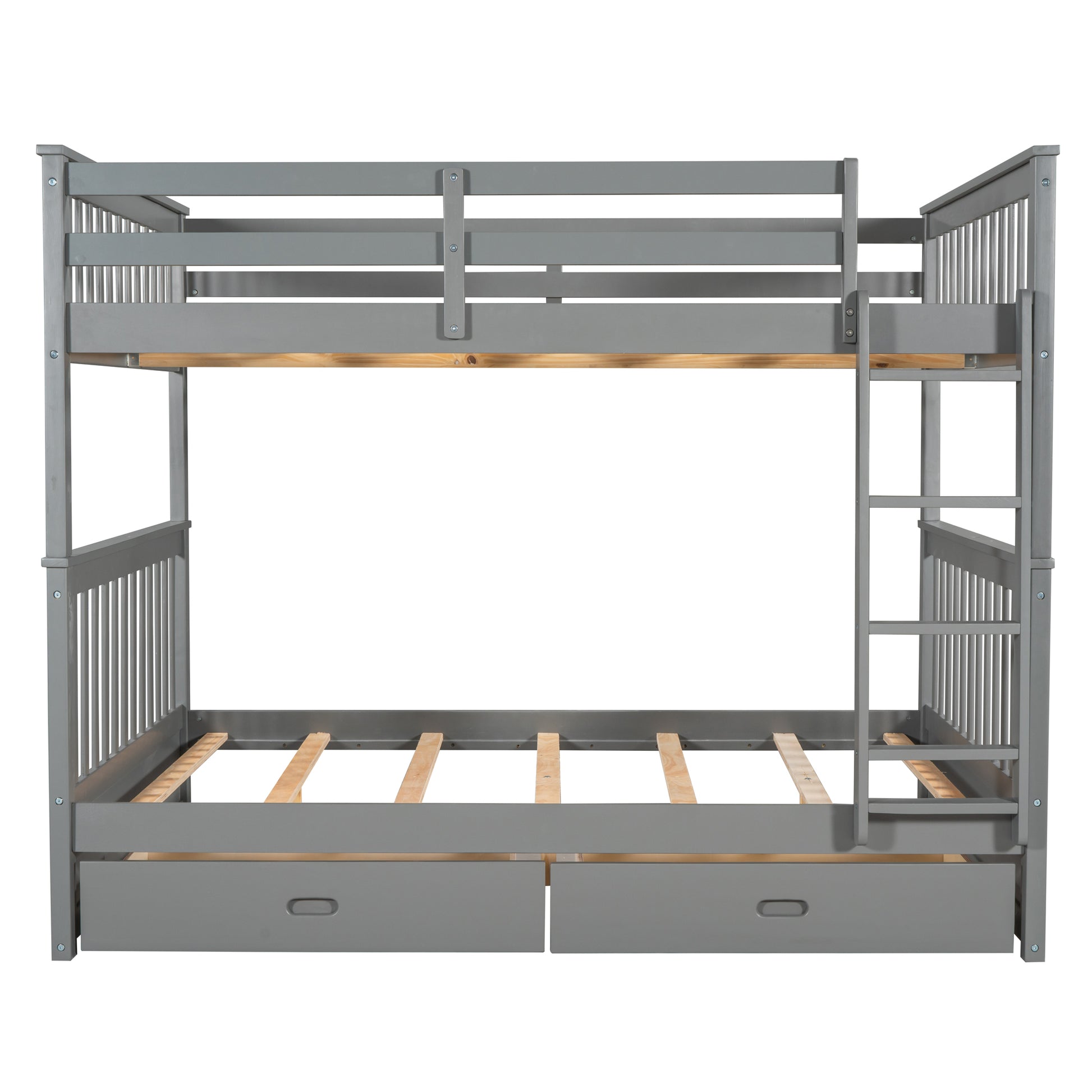 Full Over Full Bunk Bed With Ladders And Two Storage Drawers Gray Old Sku:Lt000365Aae Gray Solid Wood