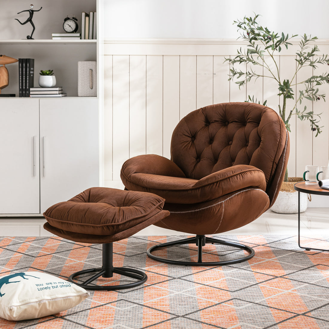 Accent Chair Tv Chair Living Room Chair With Ottoman Brown Brown Foam Upholstered