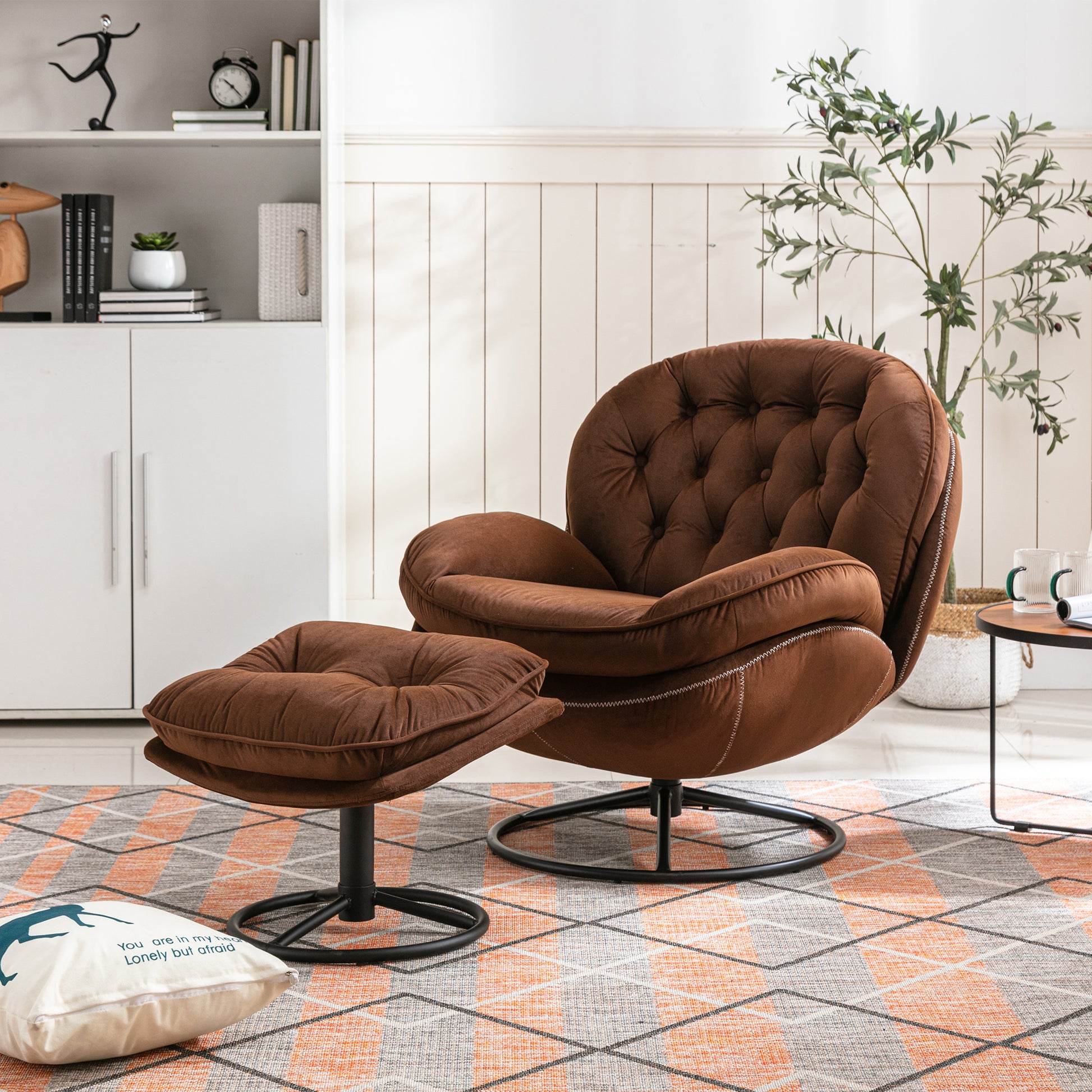 Accent Chair Tv Chair Living Room Chair With Ottoman Brown Brown Foam Upholstered