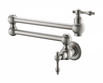 Pot Filler Faucet Wall Mount,With Double Joint Swing Arms Brushed Nickel Brushed Nickel Brass