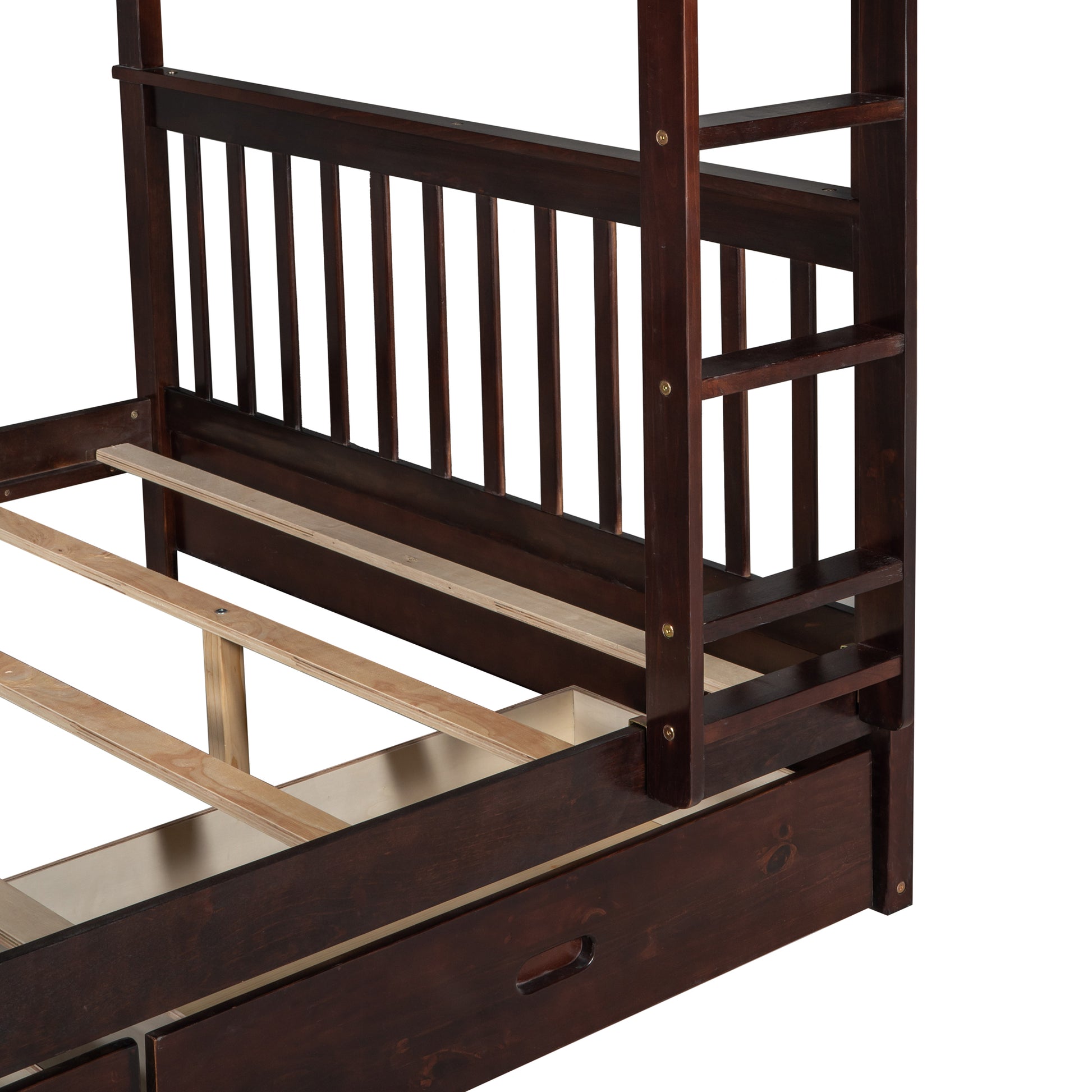 Full Over Full Bunk Bed With Ladders And Two Storage Drawers Espresso Old Sku:Lt000365Aap Espresso Solid Wood