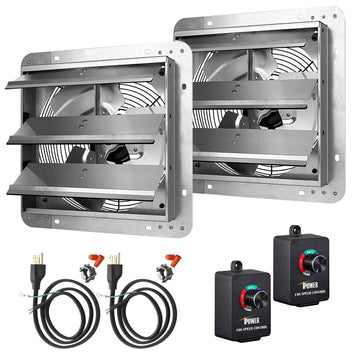Ipower 12 Inch Variable Shutter Exhaust Fan Aluminum With Speed Controller And Power Cord Kit, 1620Rpm, 940 Cfm, 2 Pack, Silver Silver Aluminium