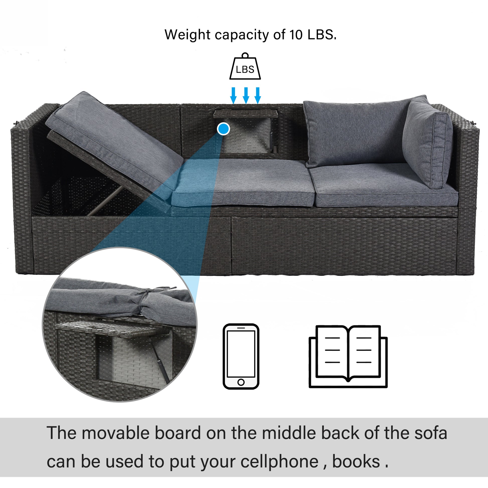 Outdoor Patio Rectangle Daybed With Retractable Canopy, Wicker Furniture Sectional Seating With Washable Cushions, Backyard, Porch As Same As Wy000263Aae Gray Rattan