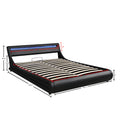 Upholstered Faux Leather Platform Bed With A Hydraulic Storage System With Led Light Headboard Bed Frame With Slatted Queen Size Black Technical Leather