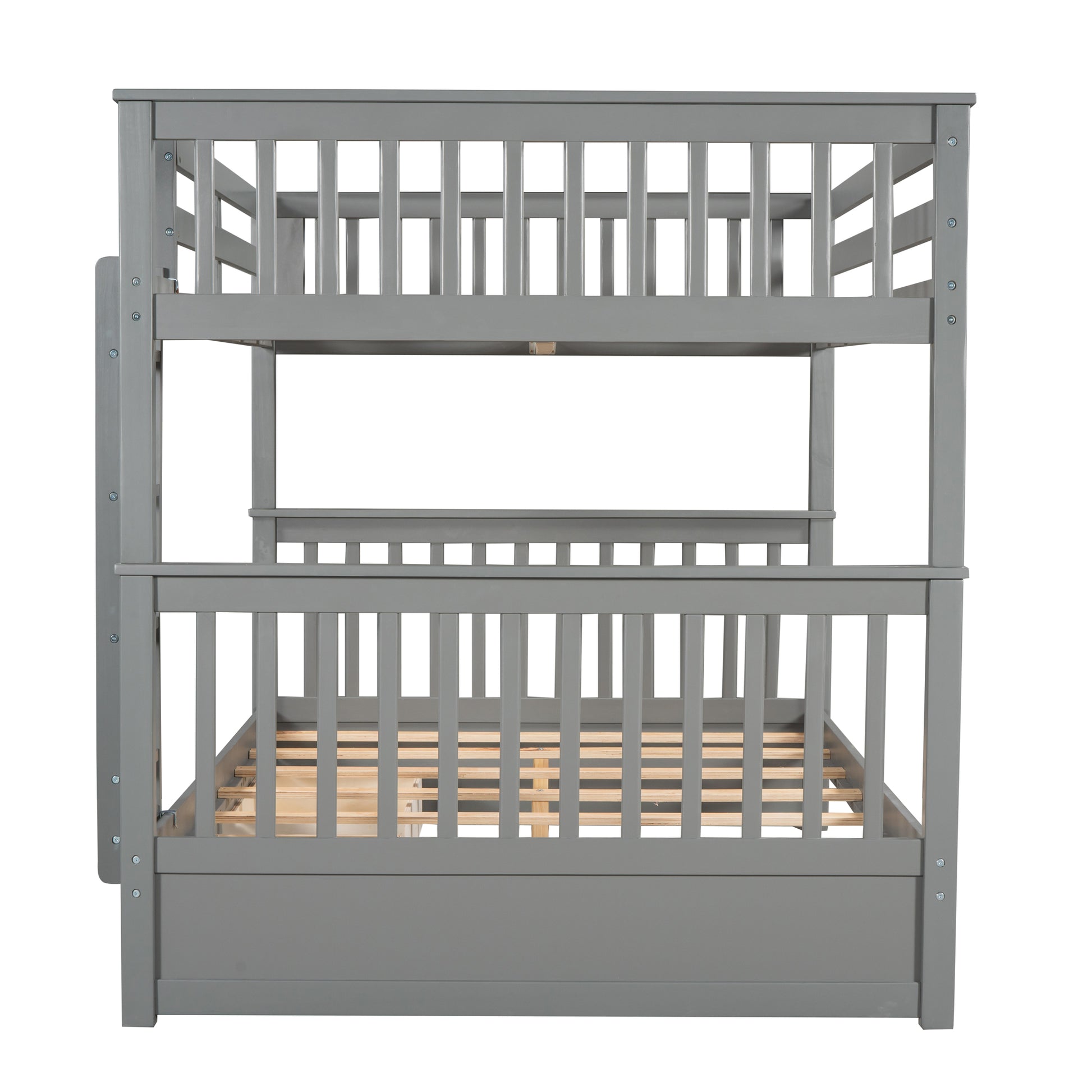 Full Over Full Bunk Bed With Ladders And Two Storage Drawers Gray Old Sku:Lt000365Aae Gray Solid Wood