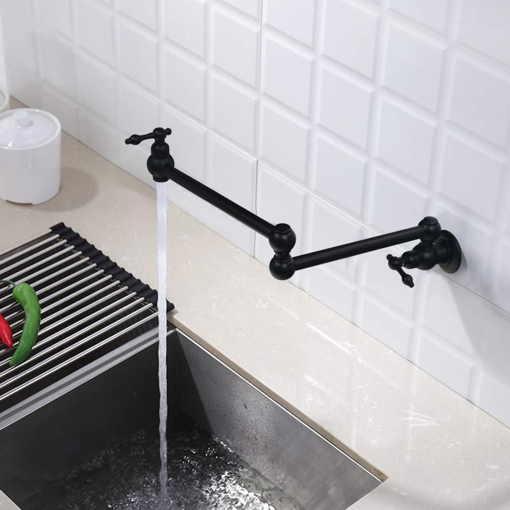 Pot Filler Faucet Wall Mount,With Double Joint Swing Arms Matte Black Matte Black Brass