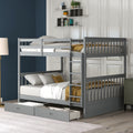 Full Over Full Bunk Bed With Ladders And Two Storage Drawers Gray Old Sku:Lt000365Aae Gray Solid Wood