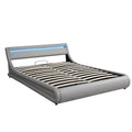 Upholstered Faux Leather Platform Bed With A Hydraulic Storage System With Led Light Headboard Bed Frame With Slatted Queen Size Grey Technical Leather