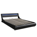 Upholstered Faux Leather Platform Bed With A Hydraulic Storage System With Led Light Headboard Bed Frame With Slatted Queen Size Black Technical Leather