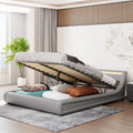 Upholstered Faux Leather Platform Bed With A Hydraulic Storage System With Led Light Headboard Bed Frame With Slatted Queen Size Grey Technical Leather