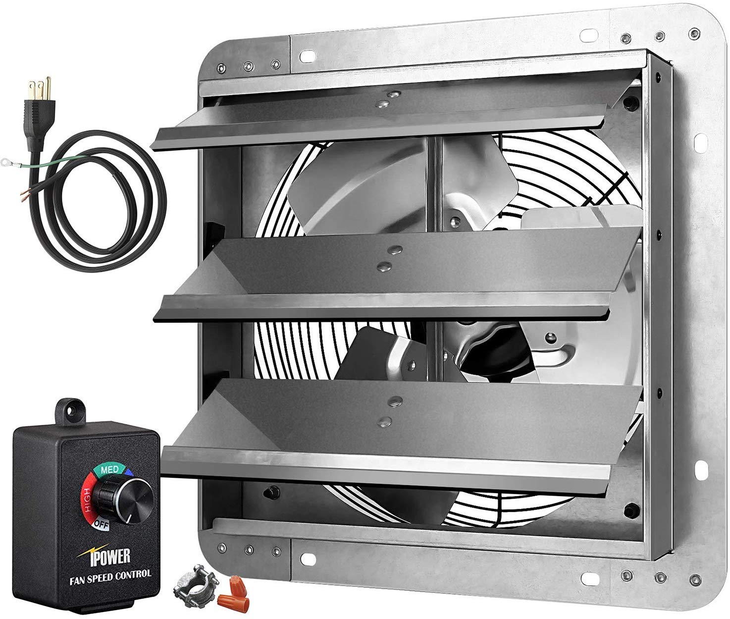 Ipower 12 Inch Variable Shutter Exhaust Fan Aluminum With Speed Controller And Power Cord Kit, 1620Rpm, 940 Cfm, 2 Pack, Silver Silver Aluminium