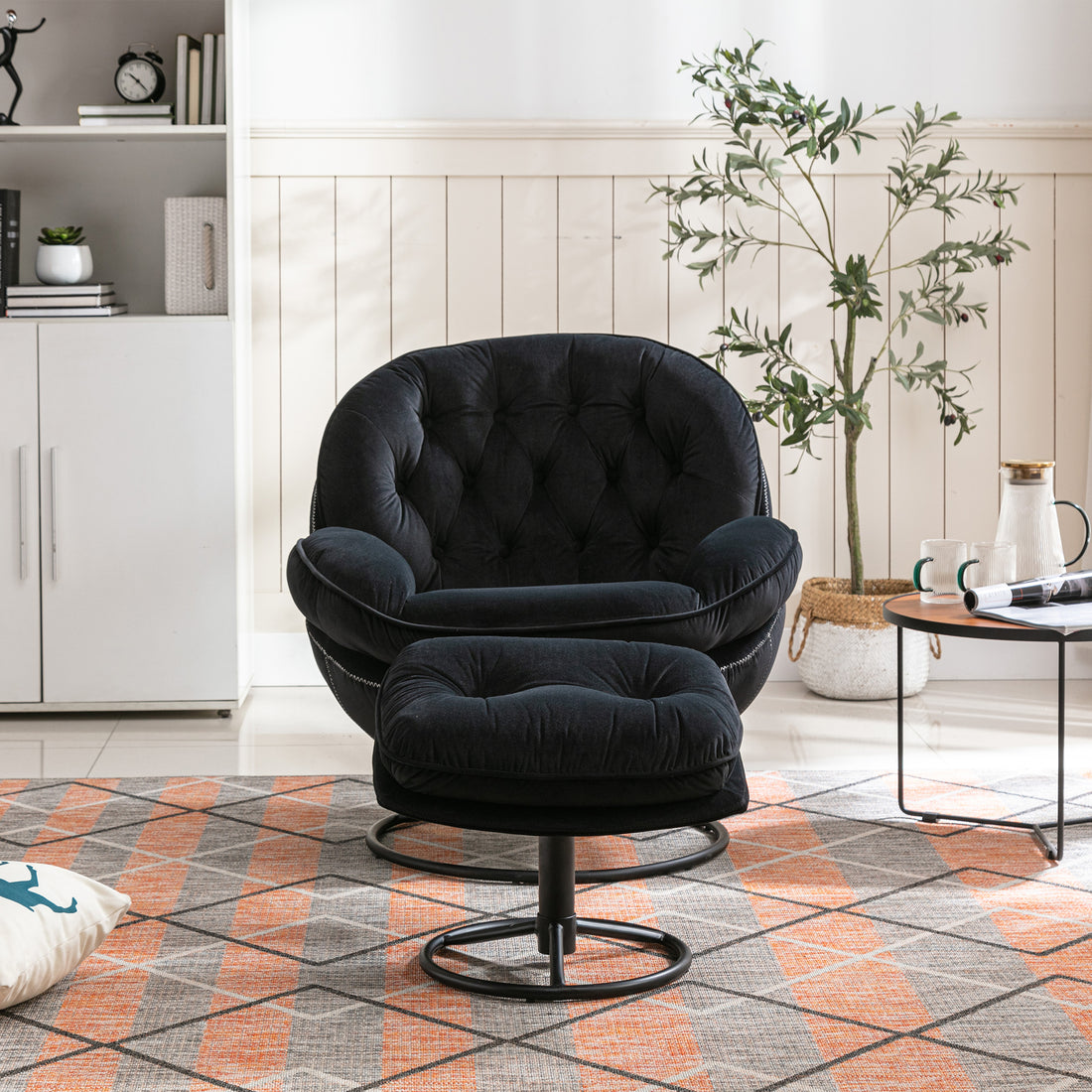 Accent Chair Tv Chair Living Room Chair With Ottoman Black Black Foam Upholstered