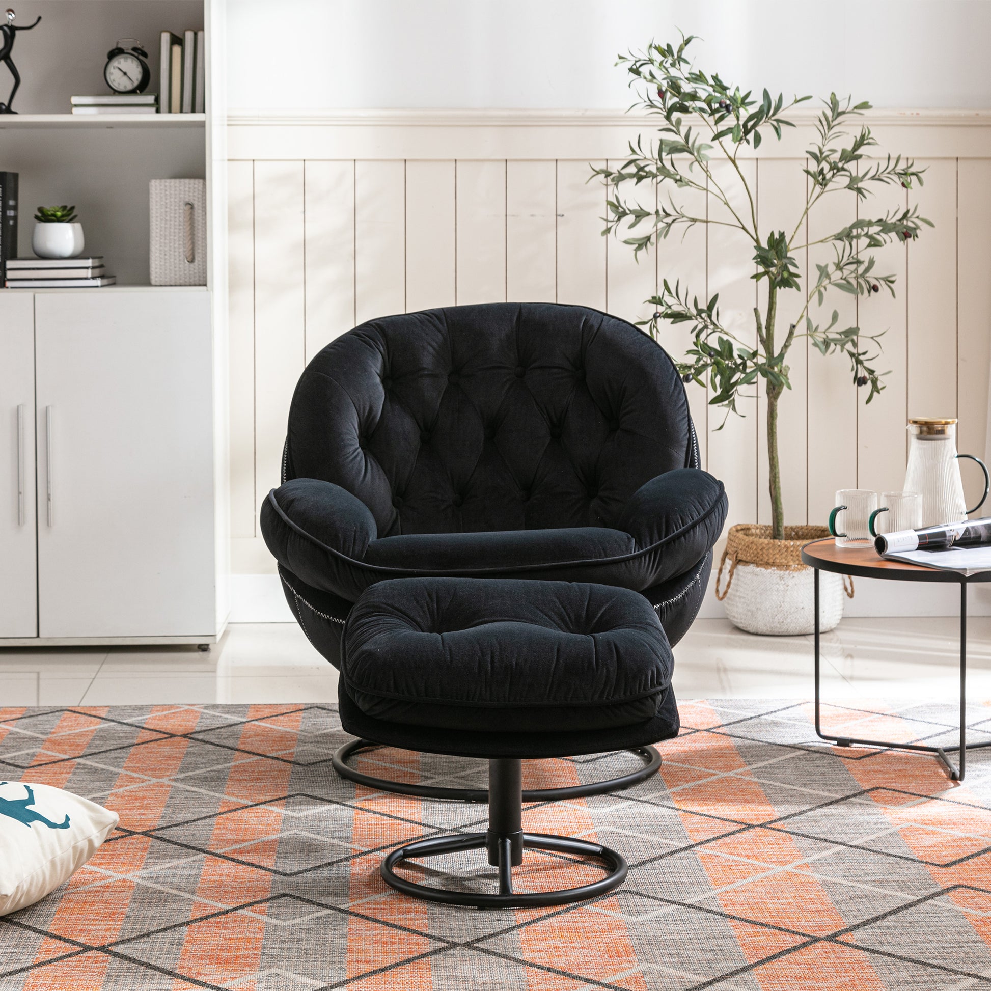 Accent Chair Tv Chair Living Room Chair With Ottoman Black Black Foam Upholstered