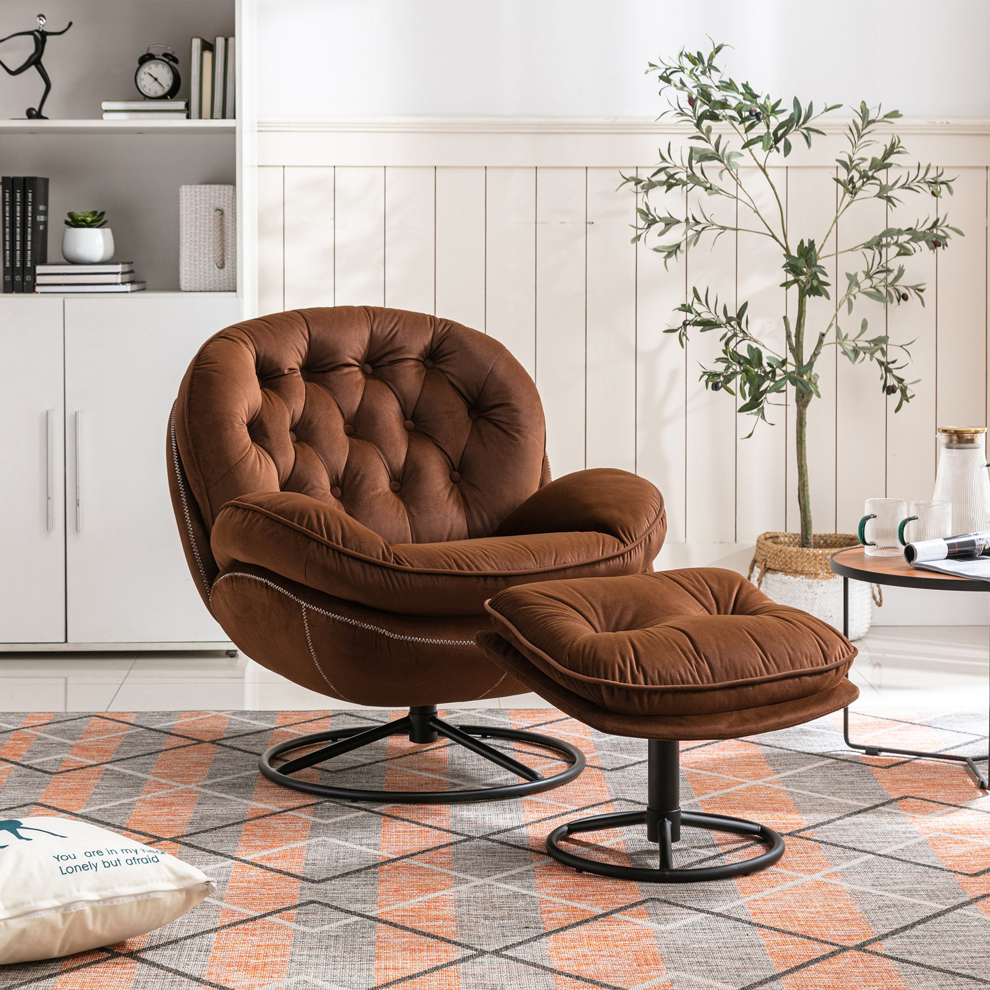 Accent Chair Tv Chair Living Room Chair With Ottoman Brown Brown Foam Upholstered