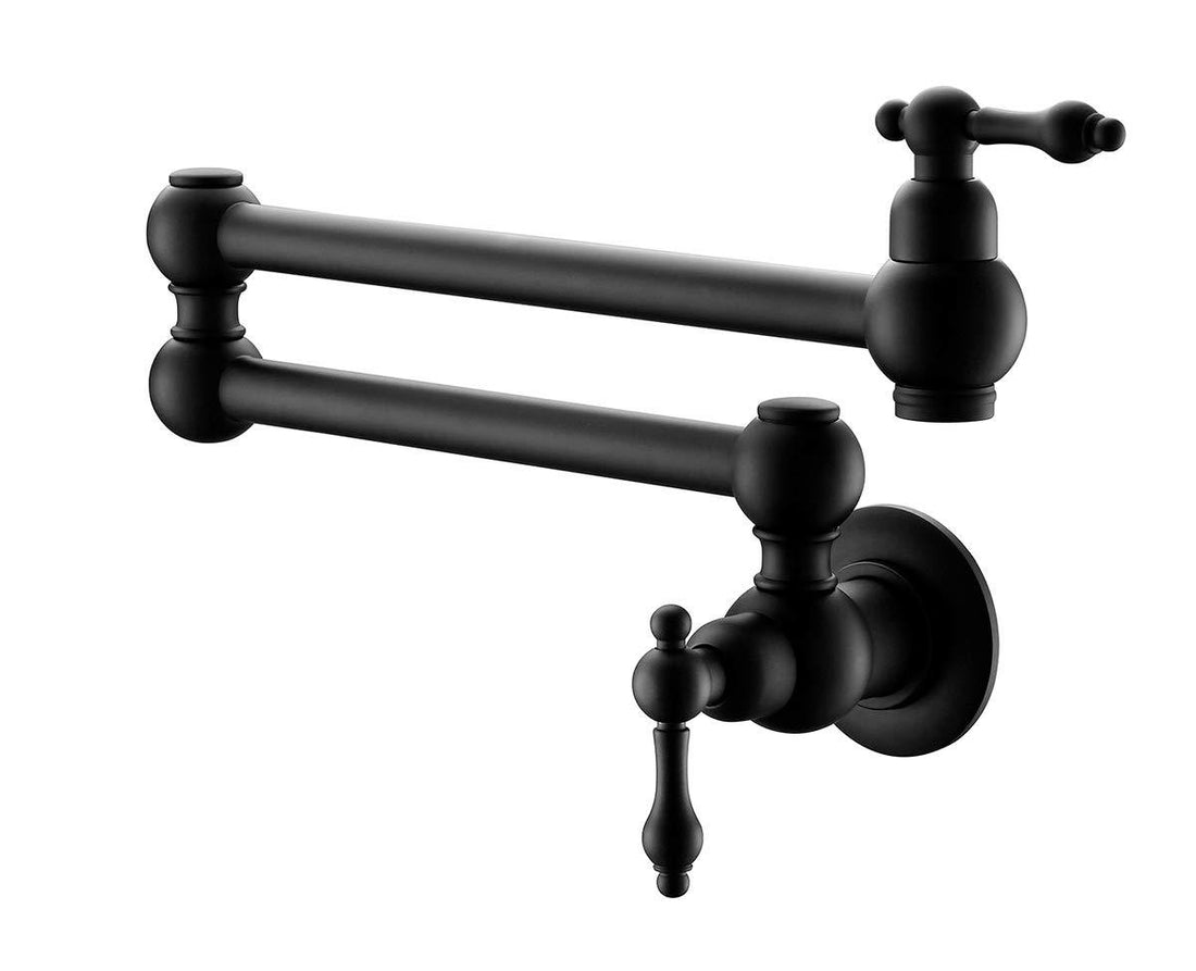 Pot Filler Faucet Wall Mount,With Double Joint Swing Arms Matte Black Matte Black Brass