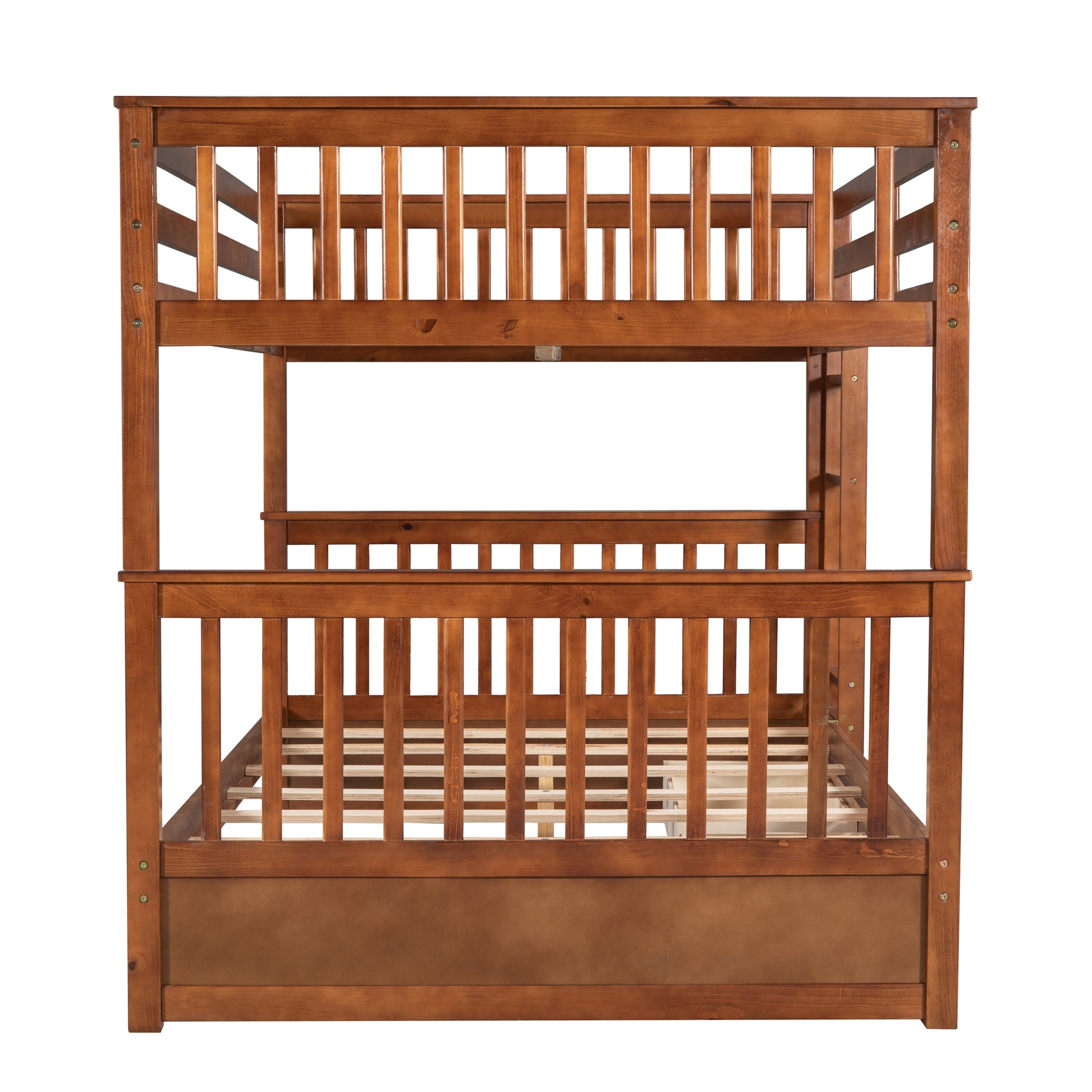 Full Over Full Bunk Bed With Ladders And Two Storage Drawers Walnut Old Sku:Lt000365Aad Walnut Solid Wood