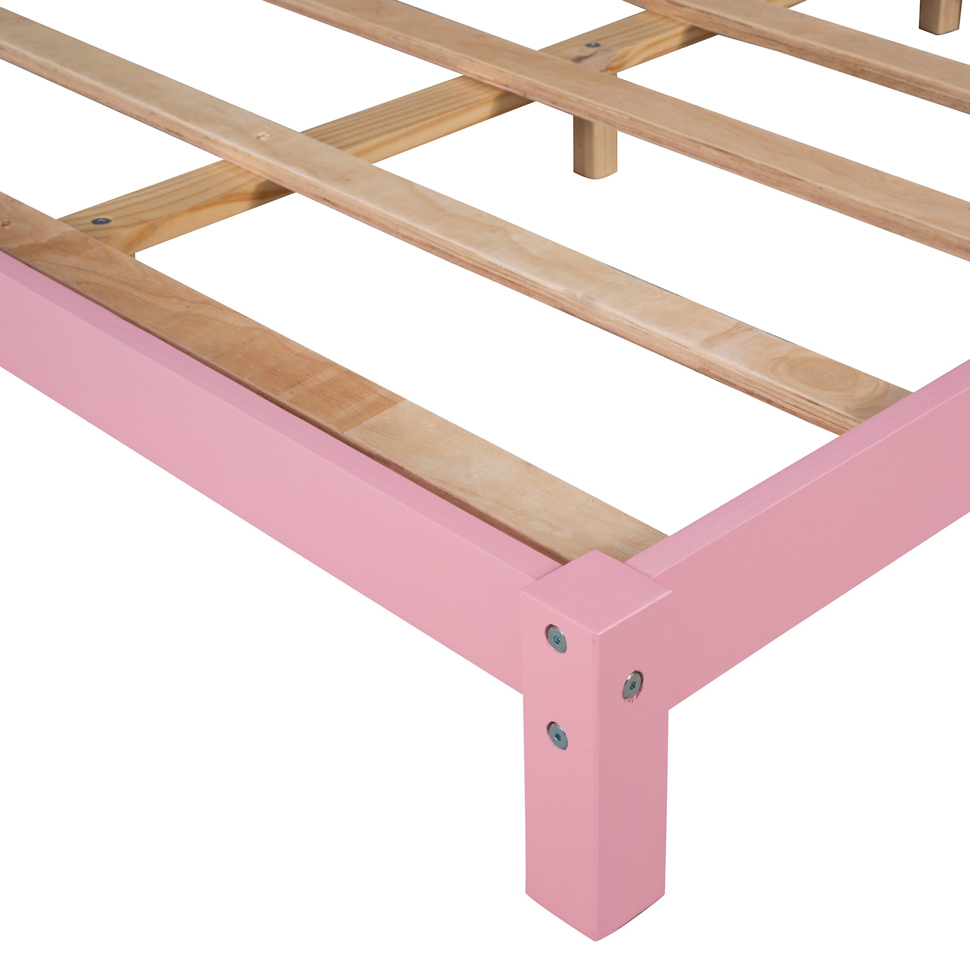 Full Size Wood Platform Bed With House Shaped Headboard Pink Pink Solid Wood