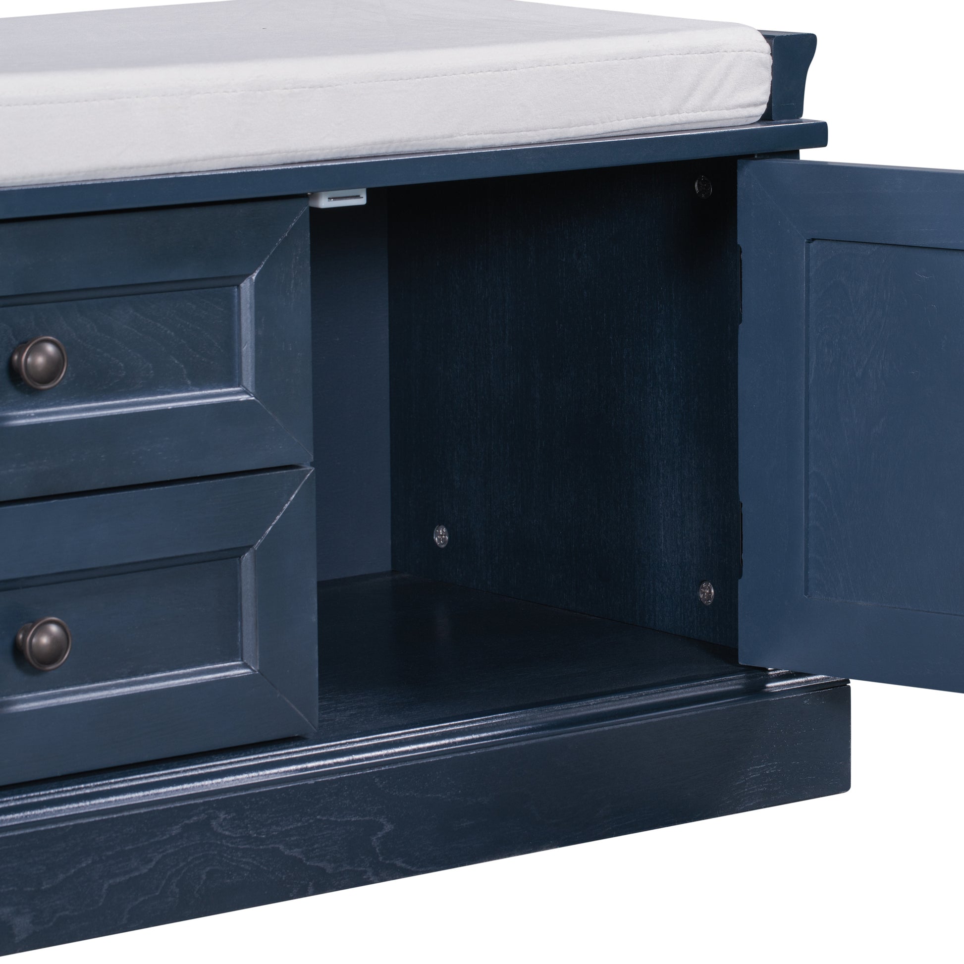 Storage Bench With 2 Drawers And 2 Cabinets, Shoe Bench With Removable Cushion For Living Room, Entryway Antique Navy Antique Navy Solid Wood