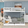 Full Over Full Bunk Bed With Ladders And Two Storage Drawers White Old Sku:Lt000365Aak White Solid Wood