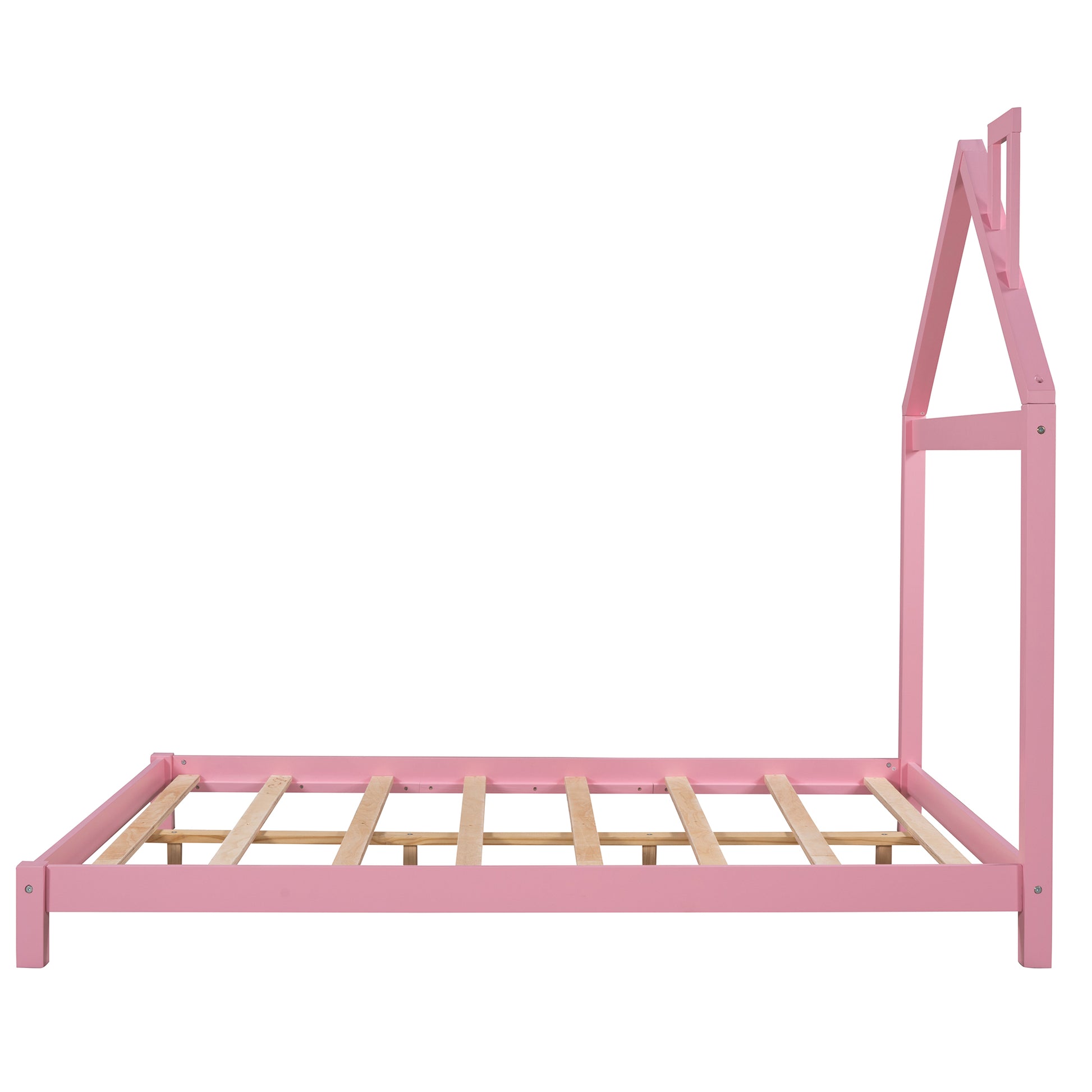 Full Size Wood Platform Bed With House Shaped Headboard Pink Pink Solid Wood