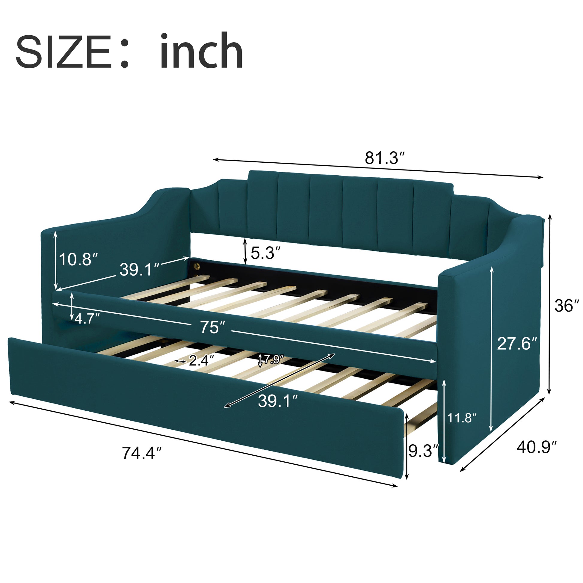 Upholstered Twin Daybed With Trundle,Green Old Sku:Sm000218Aaf Green Upholstered