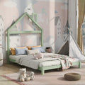 Full Size Wood Platform Bed With House Shaped Headboard Green Green Solid Wood