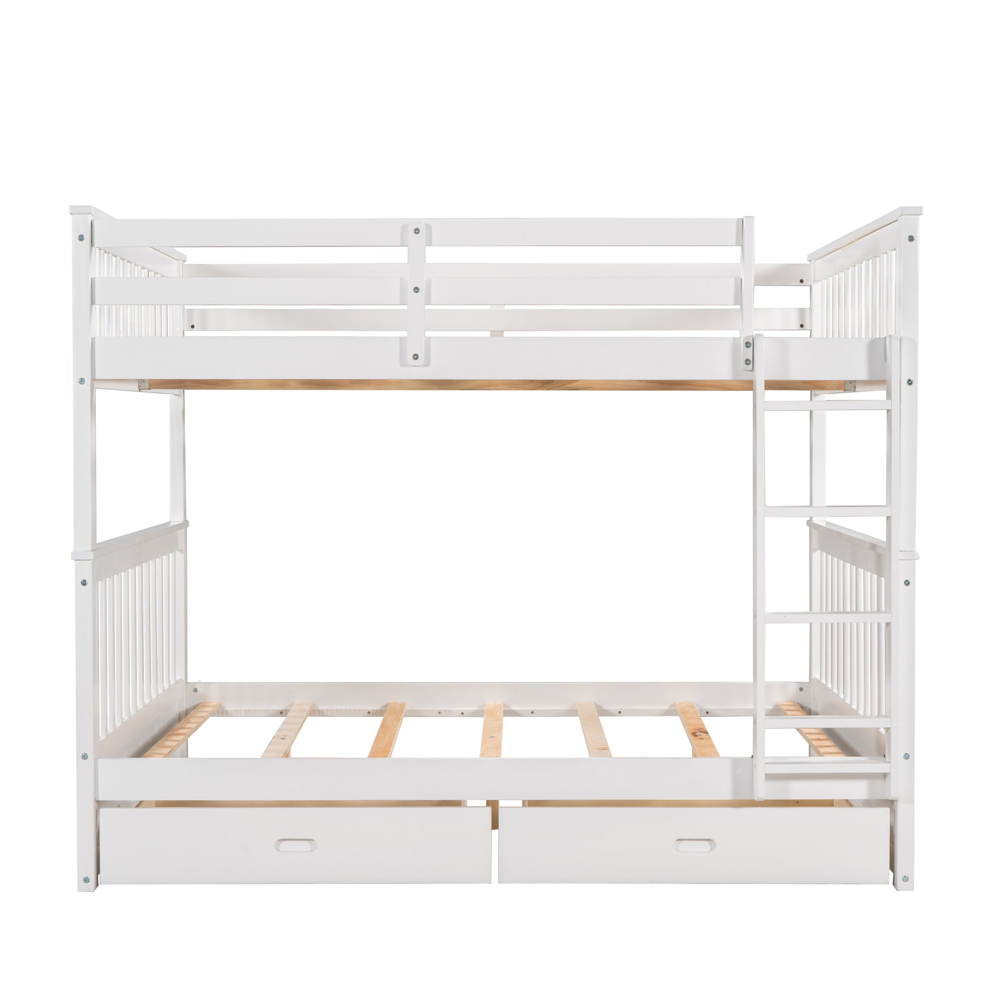 Full Over Full Bunk Bed With Ladders And Two Storage Drawers White Old Sku:Lt000365Aak White Solid Wood