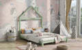 Full Size Wood Platform Bed With House Shaped Headboard Green Green Solid Wood