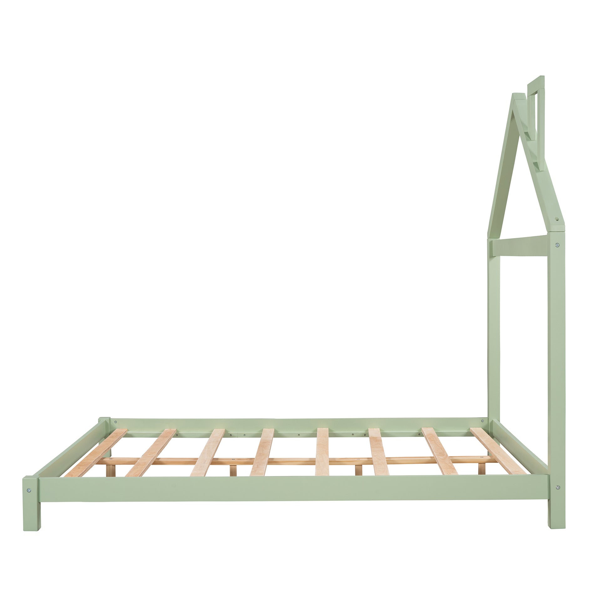 Full Size Wood Platform Bed With House Shaped Headboard Green Green Solid Wood
