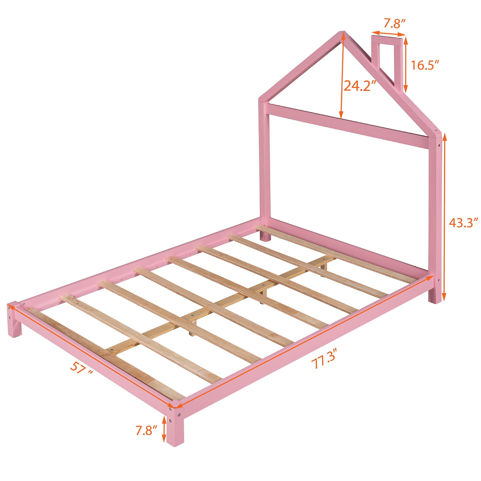 Full Size Wood Platform Bed With House Shaped Headboard Pink Pink Solid Wood